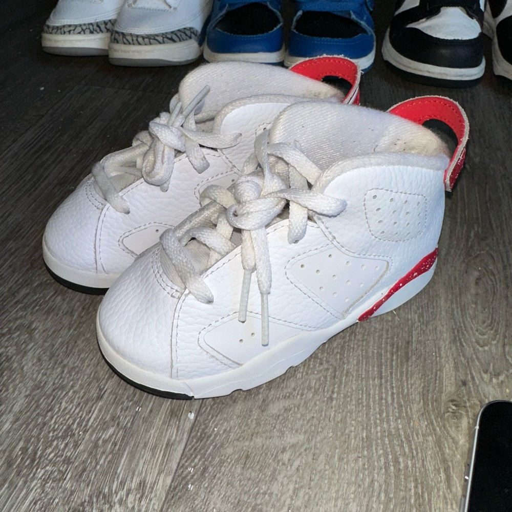 Jordan White and Red High-Top Sneakers